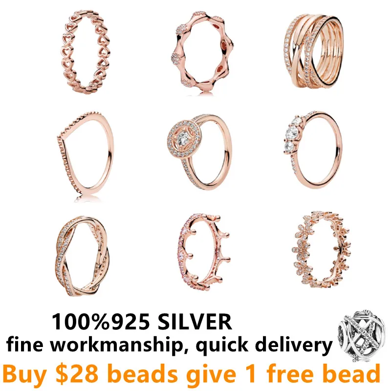 

2021 new hot sale ROSE GOLD 925 Sterling Silver Sparkling Twisted Lines Daisy crown love ring Women's engagement birthday gift