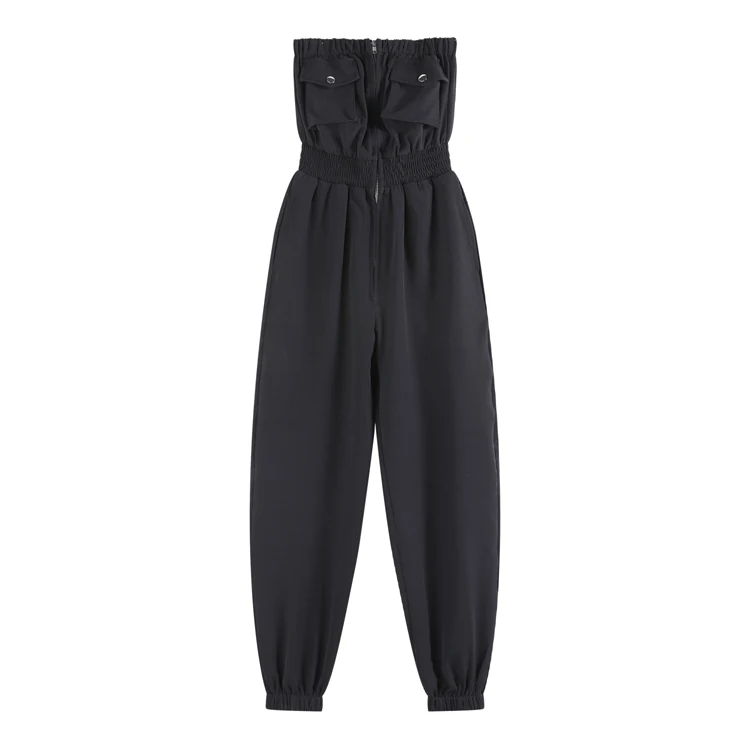 

Женский комбинезон на молнии, черный комбинезон без рукавов с открытыми плечами в стиле сафари, модель WJ63 на лето, 2020