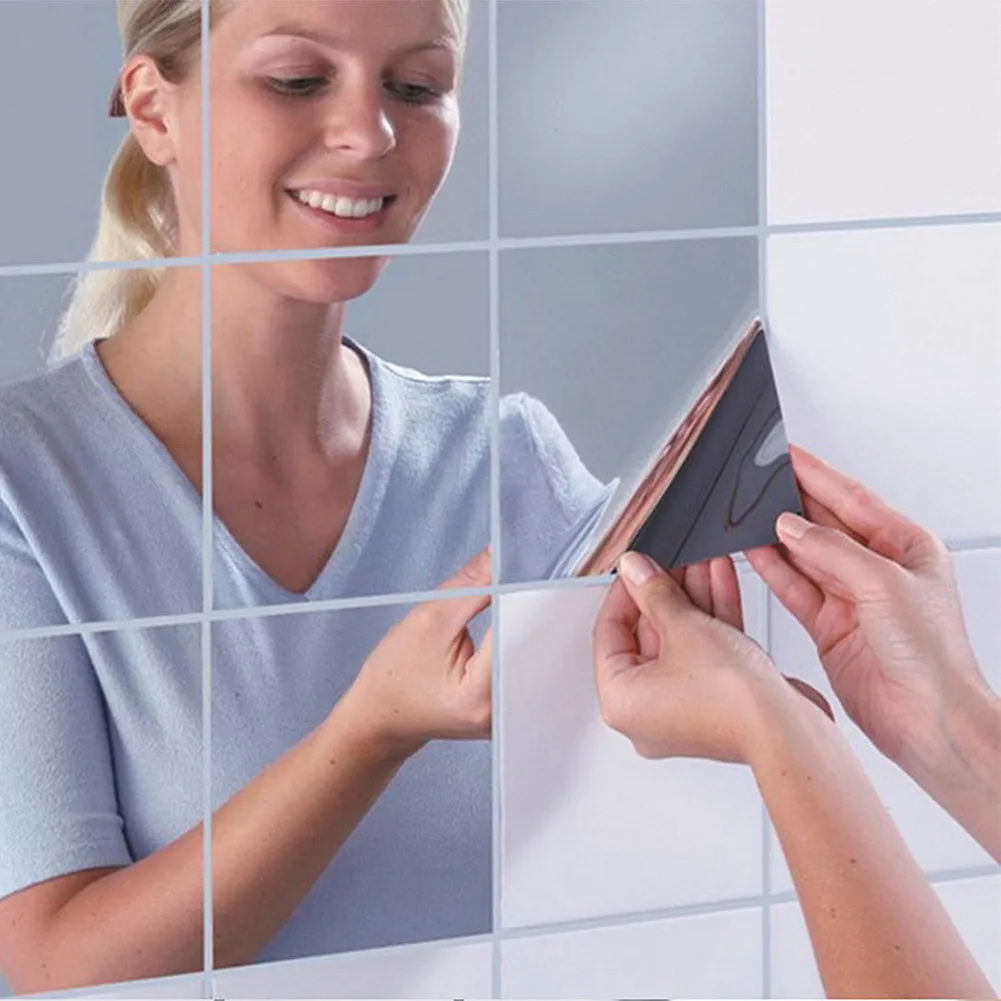 

9/16PCS 15*15cm Mirror Wall Sticker Self-adhesive Acrylic Mirror Tiles Stickers For Bedroom Bathroom Decor Mural