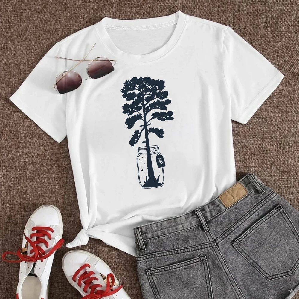 

Cosmic Belief Series Short Sleeve GraphicT-shirt Big Blue Tree Woman T Shirts Simplicity With Print Clothing Summer Top Female
