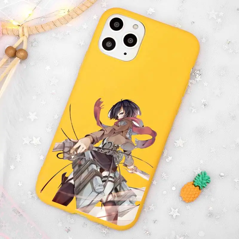 

Attack on Titan Anime cool Phone Case Candy Color Yellow for iPhone 11 12 pro XS MAX 8 7 6 6S Plus X 5S SE 2020 XR
