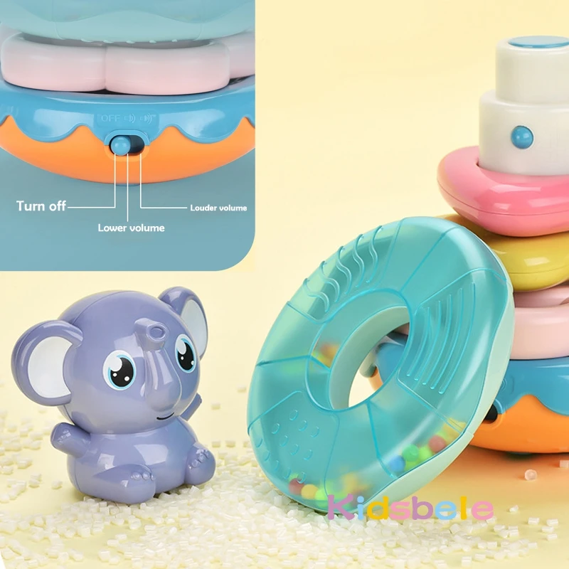 baby musical toy rattles for kids infant interactive stacking ring tower early learning elephant toddler educational tumbler toy free global shipping