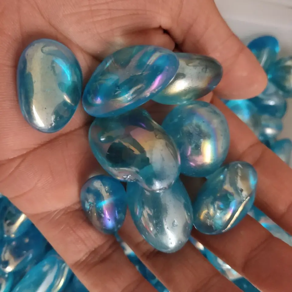 

Природный Кварц гальваническое покрытие синий Гравий Кристалл Красочный Ангел Aura разрыв минералы Исцеление энергетическое украшение