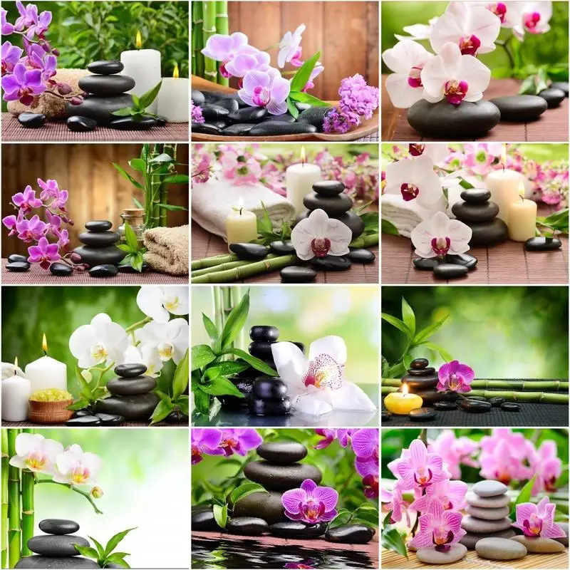 

CHENISTORY Frame DIY Painting By Numbers For Adults Candle Stone Flowers Canvas By Numbers Acrylic Paint For Home Decors 60x75cm
