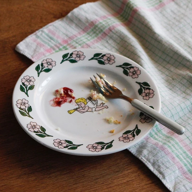 

Керамическая тарелка, винтажная круглая 7-дюймовая тарелка для завтрака, посуда, кухонные декоративные тарелки, 디저시 да для сердца