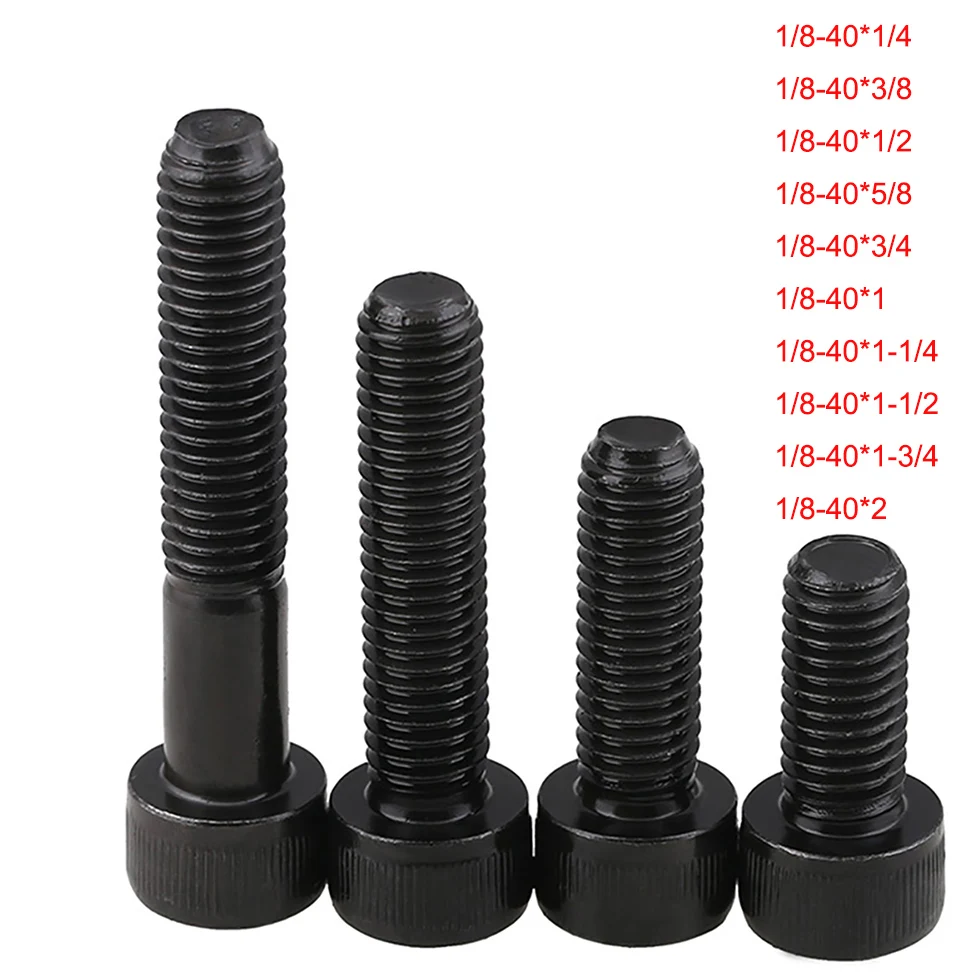 

400Pcs/lot Black 12.9 Grade Carbon Steel BSW 1/8-40*5/8 Hex Socket Cap Head Screws Allen Bolts Length 1/4 inch to 2 inch