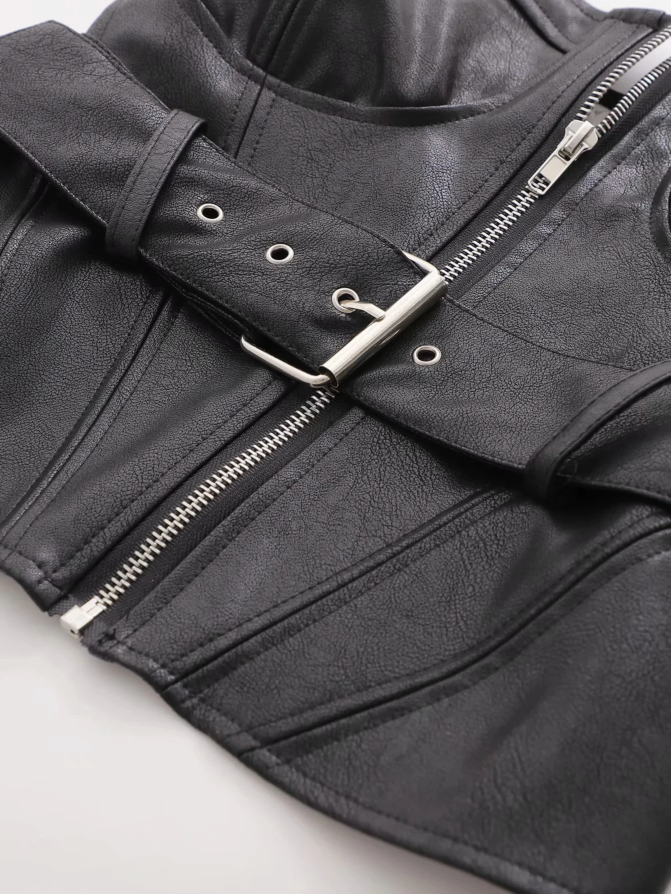 

Sexy off shoulder PU blouse women top streetwear zipper sleeveless belt shirts summer ladies top korean women clothing 2020