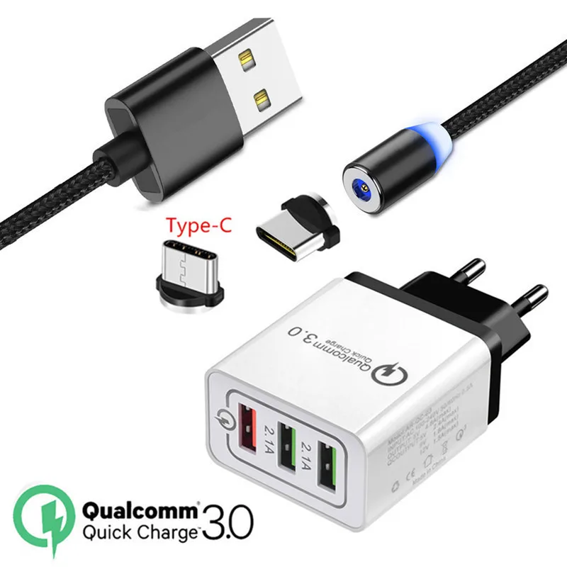 Магнитный кабель для samsung Note 10 S9 S8 A60 A30 Oppo Reno Z OnePlus 5 6 7 Pro type C Магнитный зарядный провод QC 3,0 USB быстрое зарядное устройство