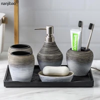 ceramic bathroom toiletries accessories storage sets toothbrush holder soap dispenser mouthwash cup retro handmade decoration