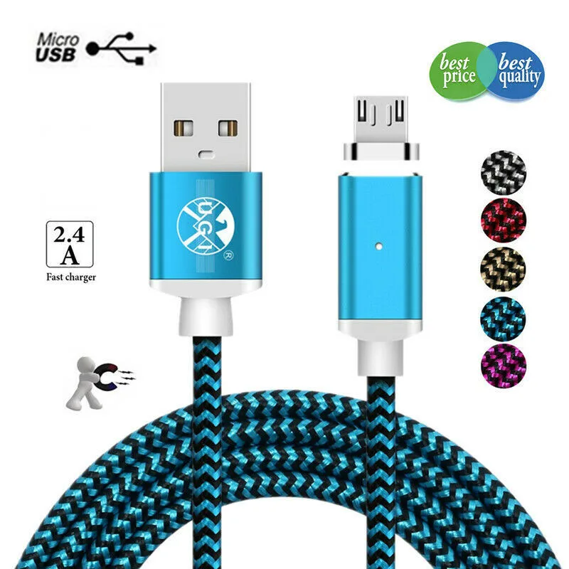 Micro-USB Магнитный зарядный кабель USB 2.4A плетеный нейлоновый адаптер для samsung Galaxy S4 S5