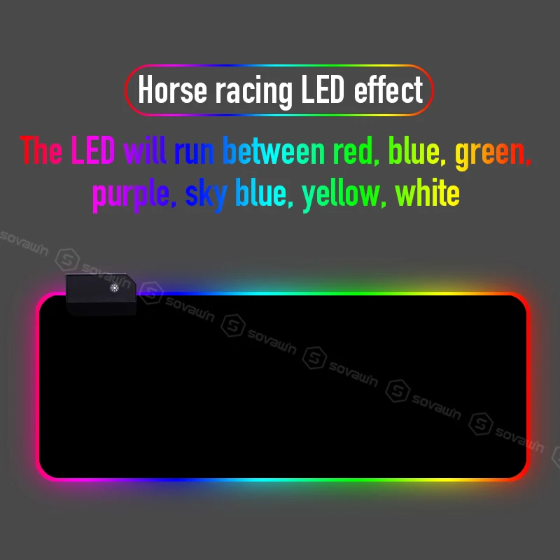 Игровой коврик для мыши Sovawin RGB 80x30 см нескользящий компьютерный со светодиодной