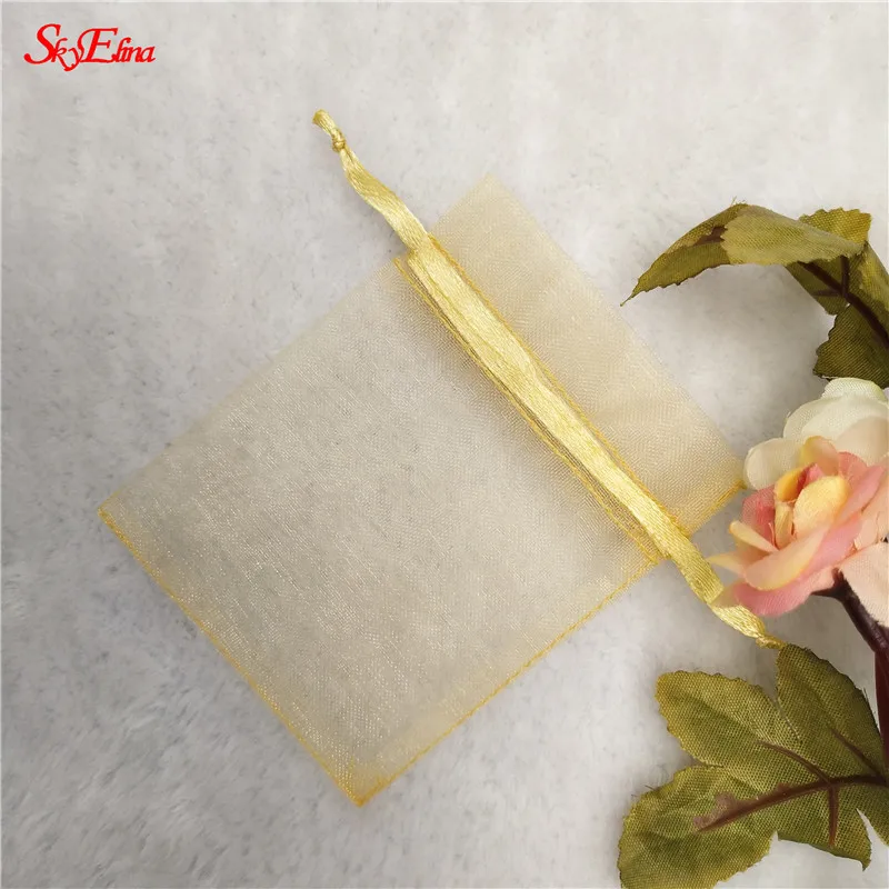 Gold 50 шт. 7x9 9x12 10x15 13x18 СМ Сумки из Органзы Упаковка Ювелирных Изделий Сумки Свадьба Украшения Drawable Сумки Подарочные Пакеты 5Z - Цвет: Gold