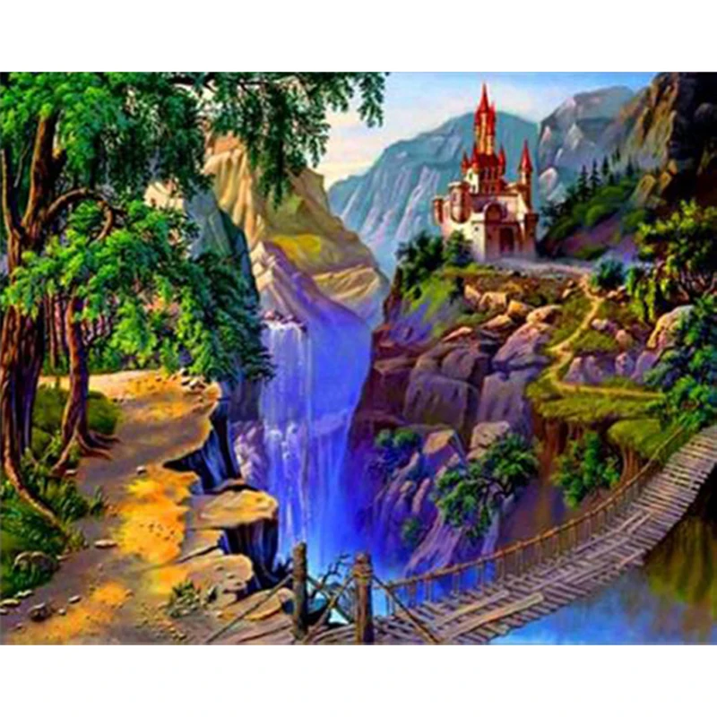 DIY алмазная живопись замок полная дрель круглая Алмазная Вышивка картина горный