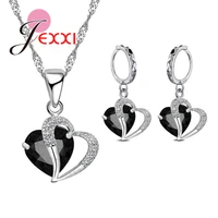 luxury women 925 sterling silver cubic zircon love heart pendant necklace earrings sets cartilage piercing jewelry for women