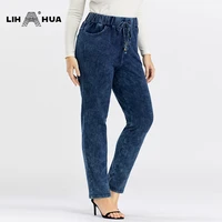 lih hua womens plus size jeans autumn high stretch cotton knitted denim trousers casual soft jeans