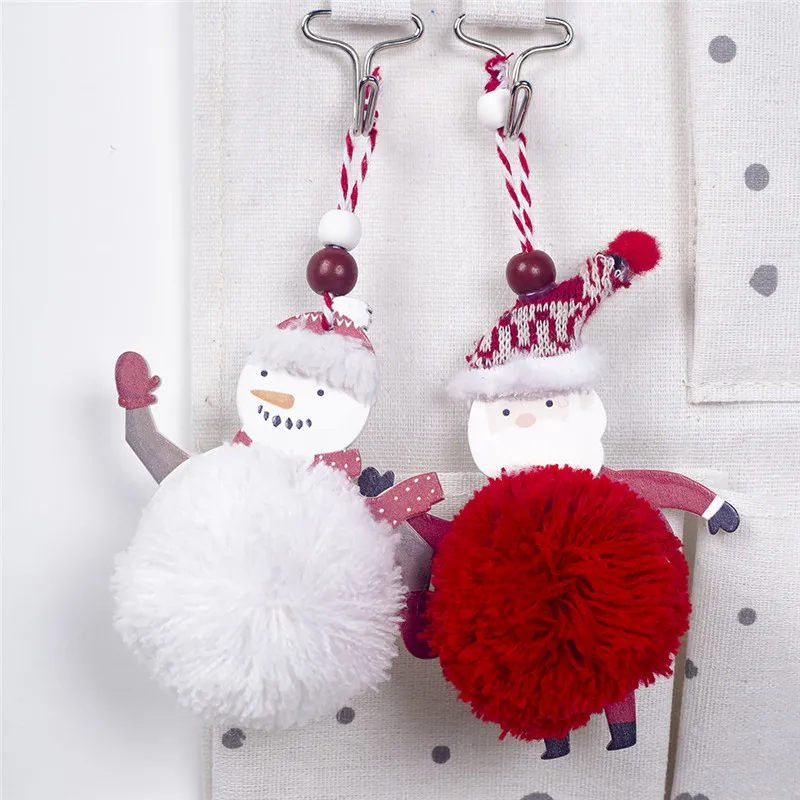 

Christmas Decorations Wooden Painted Plush Santa Snowman Pendant Creative Cute Kawaii Cute Tree Ornaments