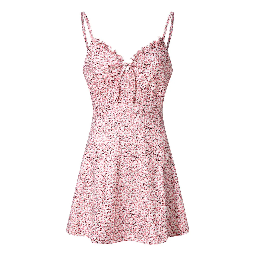 

New Sexy Little Floral Print Women Bodycon Dress Sleeveless Strap Skinny Mini Sundress with Slit Fashion Lady Suspenders Dress
