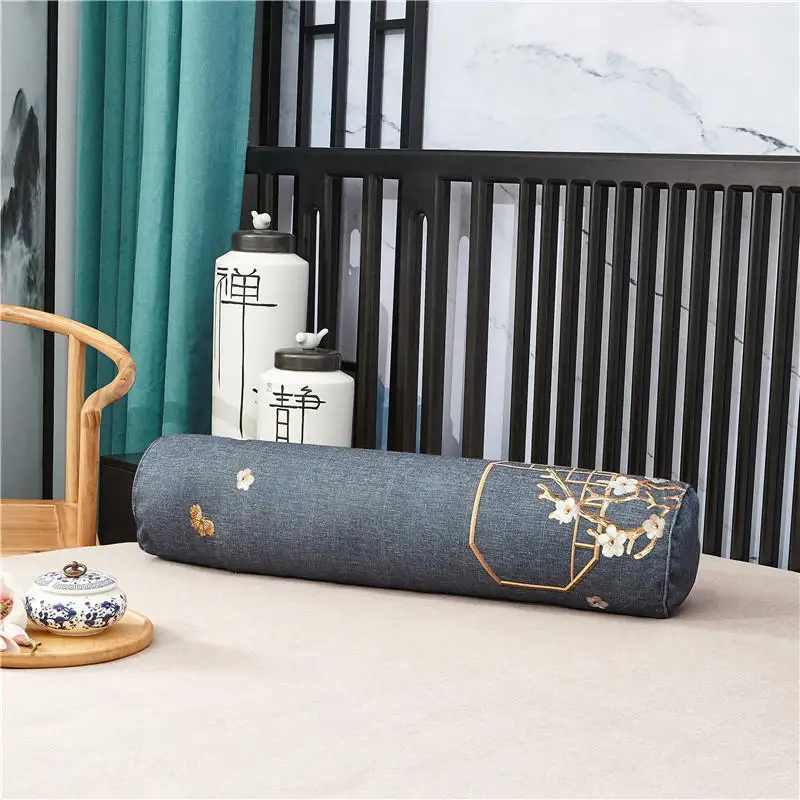 Традиционная вышивка из плотного хлопка и льна цилиндрическая длинная подушка