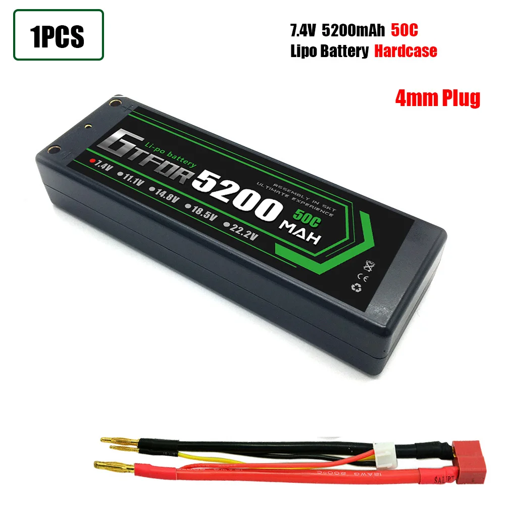 GTFDR 5200 мАч 4 мм Lipo Аккумулятор 7 в 50C 2S LiPo RC аккумулятор Deans XT60 EC5 для
