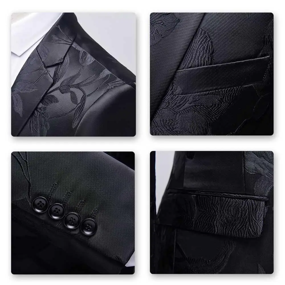 Новинка Мужской Блейзер свадебный костюм мужской черный Жаккардовый блейзер с