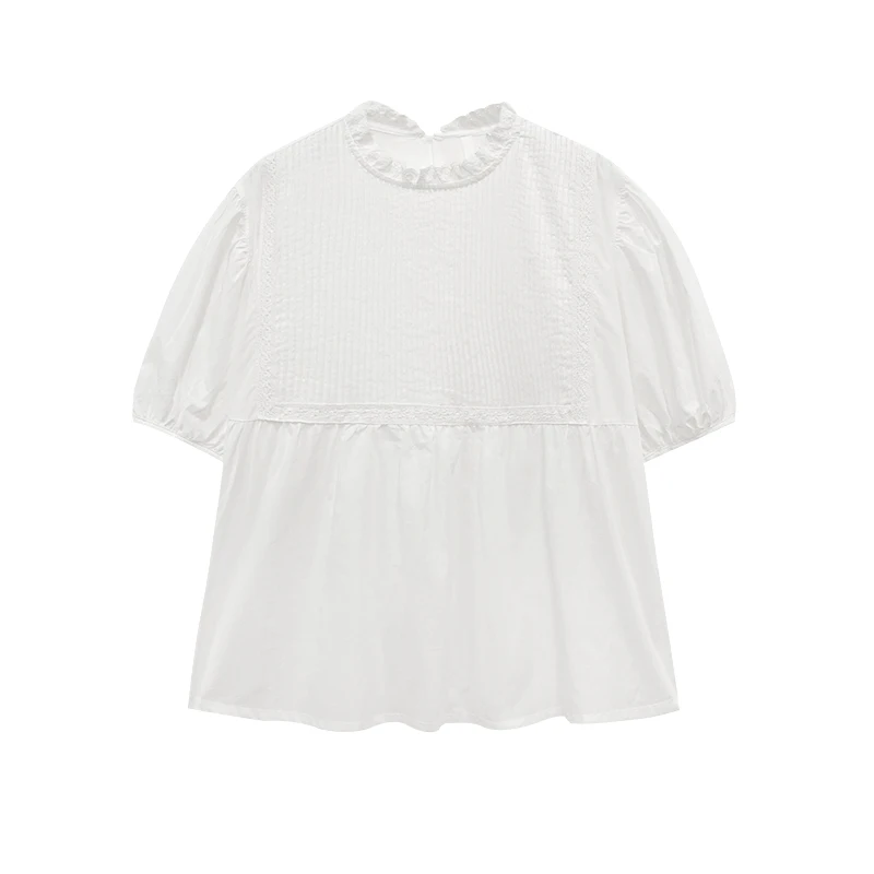 

White shirt women's summer design niche French blouse chic loose short sleeve shirt bubble sleeve top