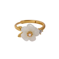 s925 sterling silver gold plated hetian jade pearl ring vintage chinese style flower womens open ring