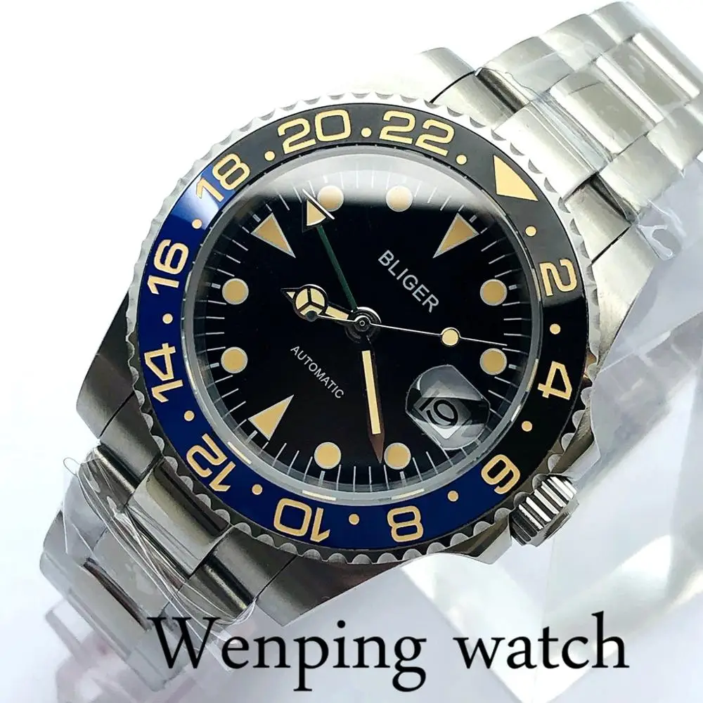 Bliger 40 мм Мужские Роскошные деловые механические часы с сапфировым стеклом
