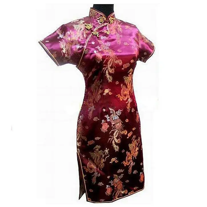 Vintage Chinese style Mini Cheongsam New Arrival Women's Satin Qipao Red Summer Sexy Party Dress Mujer Vestidos S-6XL