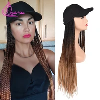 baseball cap wig with braided box braids hair 24inch long synthetic braiding hair extensions with black white hat wig adjustable