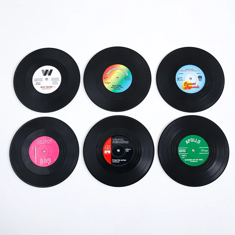 

LKKCHER Vinyl Record Table Mats 6 pcs Drink Coaster Table Placemats Heat-resistant Nonslip Pads Home Decor Creative Cup Coaster