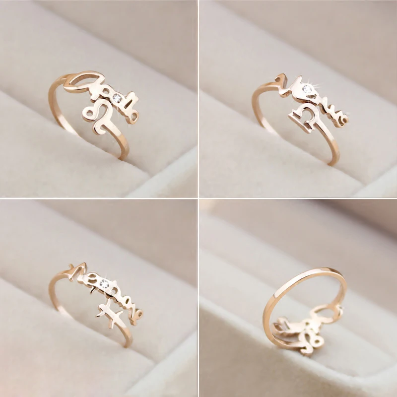 

Кольцо созвездия из титановой стали для девочек, ювелирное изделие регулируемого размера цвета розового золота, бриллианты, драгоценности ...