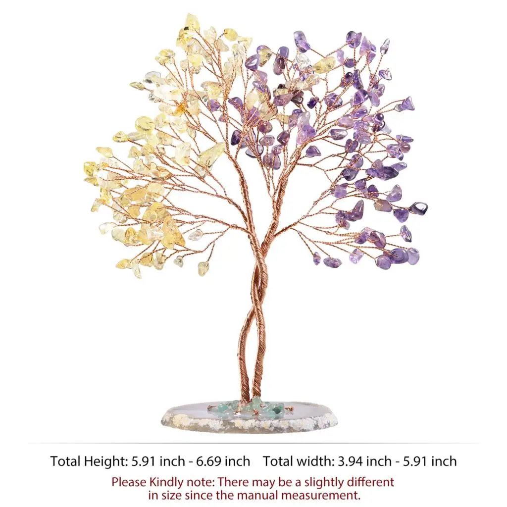 Natural Crystal Quartz Gravel Chip Minerals Reiki Money Tree With Slices Agate Base For Luck Wealth Room Decor Home Ornaments