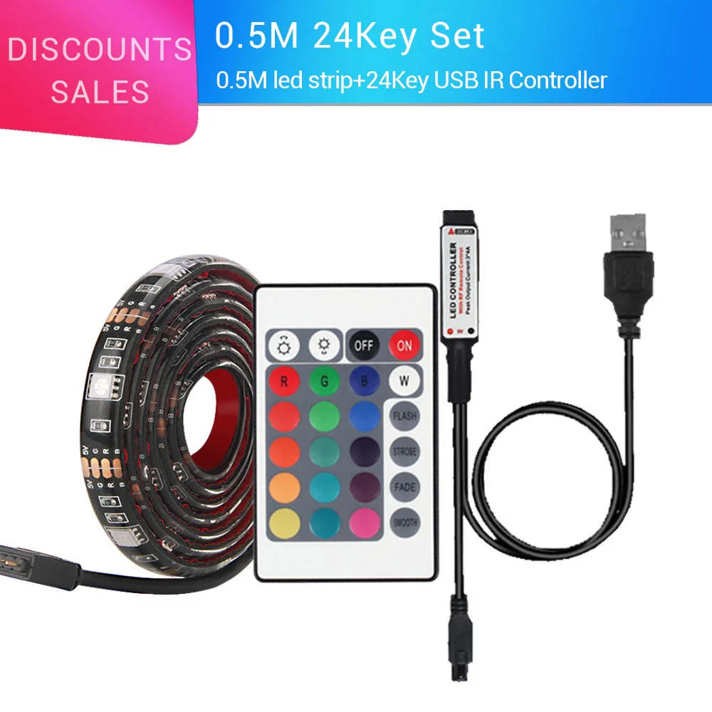 5050 RGB USB светодиодный набор полос с 20Key RF пульт дистанционного управления светодиодный музыкальный контроллер USB светодиодный светильник полоса для телевизора фоновая лампа лента светодиодный лента - Испускаемый цвет: 0.5M 24Key Set