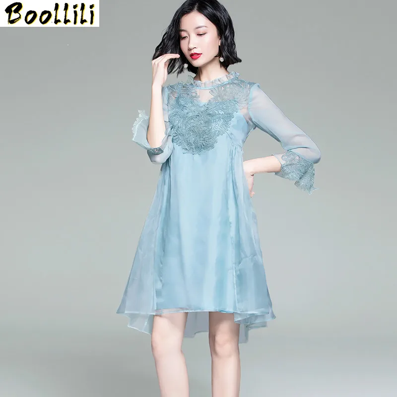 

100% Boollili Summer Silk Dress Women Pink Embroidery Dress Elegant Party Ladies Dresses Korean Boho Midi Vestidos Verano 2023