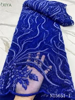 embroidery nigerian french tulle lace fabric royal blue handmade beads lace fabrics for sewing african beaded lace fabric ni5651