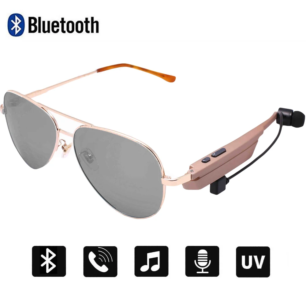 Gold Gray Conway Music Sunglasses Bluetooth Speaker Headset with Earphone Smart Audio Sun Glasses Pilot Polarized Lens for Women Men - Цвет линз: Gold Gray