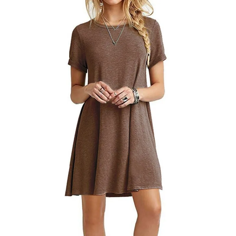 

Women's Dress Pure Color Round Neck Dresses Short Sleeve Casual Loose Comfortable All-Match Vestido De Mujer