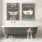 Декоративные картины для французской ванной комнаты, винтажные постеры с рисунком, художественная потертая доска для ванной комнаты, художественные картины на холсте