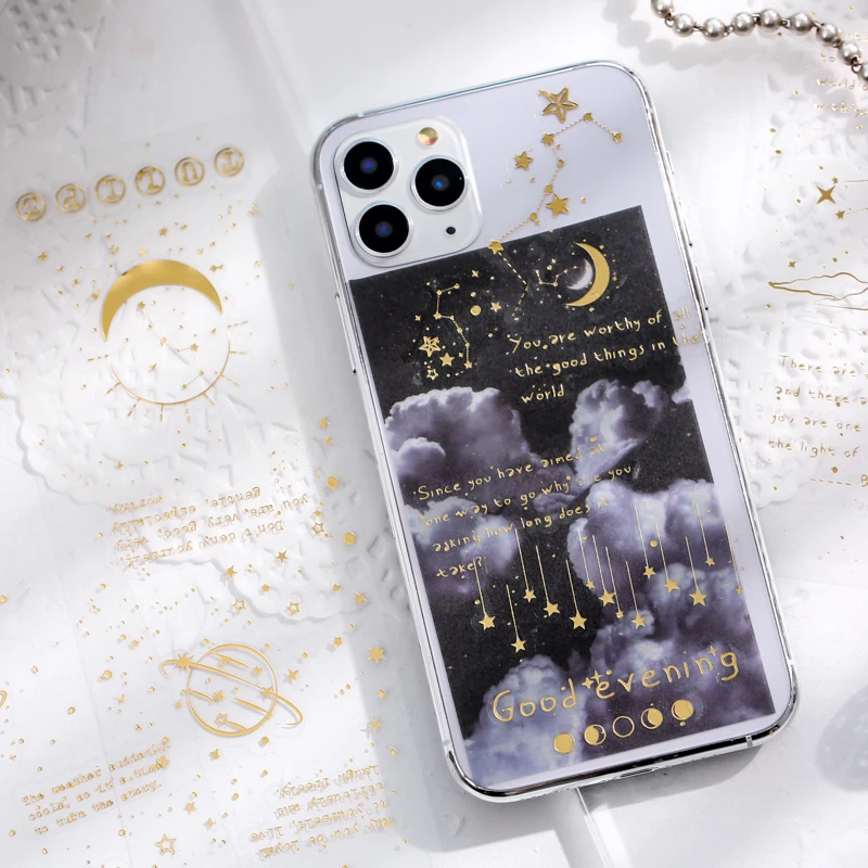 Moonlight Bazaar Bronzing Sticker Aesthetic INS Star Astronaut Bullet Journaling Accessories DIY Mobile Phone Case Deco Stickers