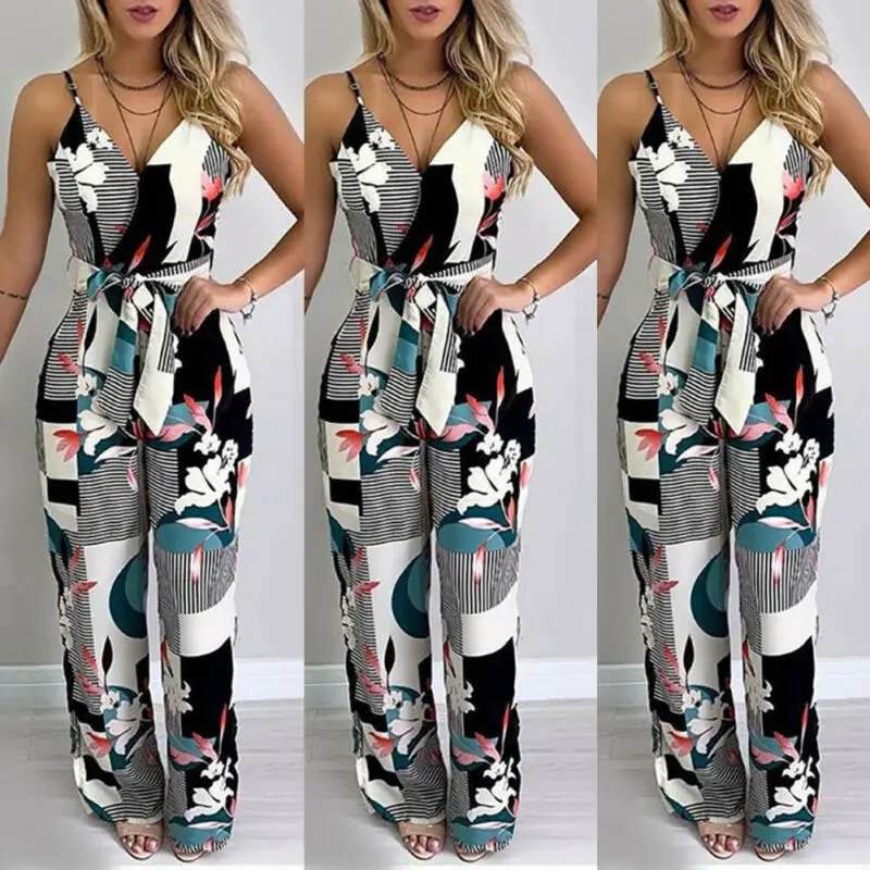 

2021 New Women Jumpsuit Romper Sleeveless V Neck Playsuit Clubwear Long Party Pants Femal Casual Strapless Trousers