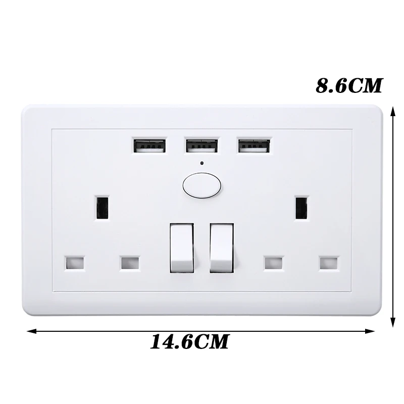 Штепсельная розетка стандарта Великобритании настенная 2 клавиши двойной умный
