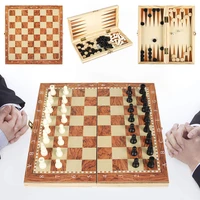 3 in 1 wooden international chess checkers set foldable magnetic board for storage chessmen collection tactical strategy games