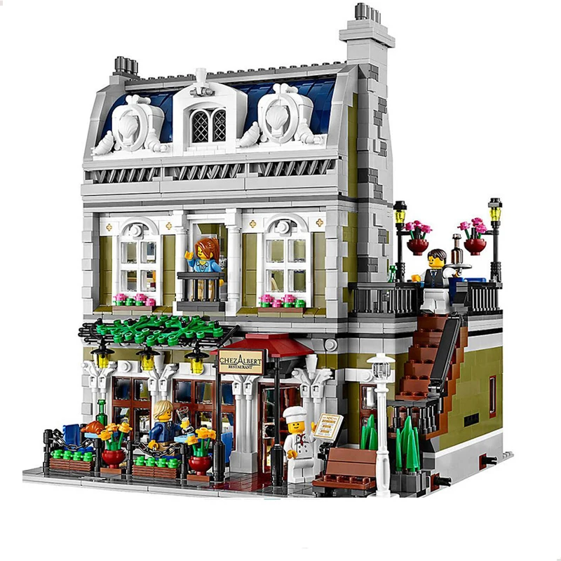 

Auf Lager 2418Pcs 15010 Stadt Strae Creator Serie Kreative Pariser Restaurant Wohnung Bausteine Mit Figuren Fit 10243