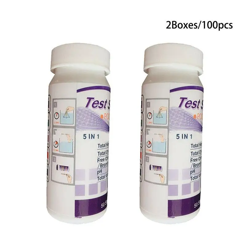 2 Sets 5In1 Swimming Pool Water Test Strips Chlorine Alkalinity PH Level For Total Hardness Value | Дом и сад