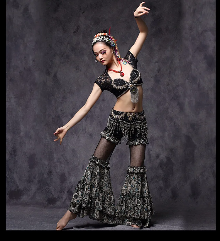 Брюки женские для танца живота цыганские расширяющиеся книзу штаны с завышенной