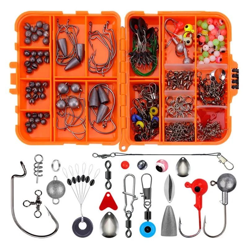 

257pcs Fishing Tackle Box - Fishing Barrel Snap Swivel,Luminous Bead Gourd,Sinker Weights,Barrel Swivel,Beads