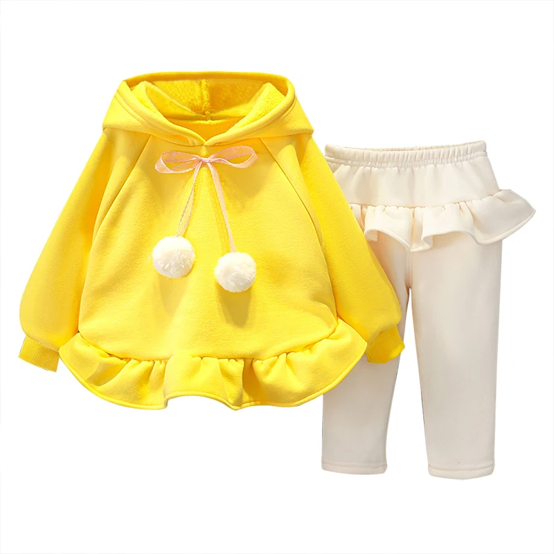 

Girls sweatshirt plus cashmere women's hoodie suit autumn and winter hair ball girl Korean thickened children's two-piece suit