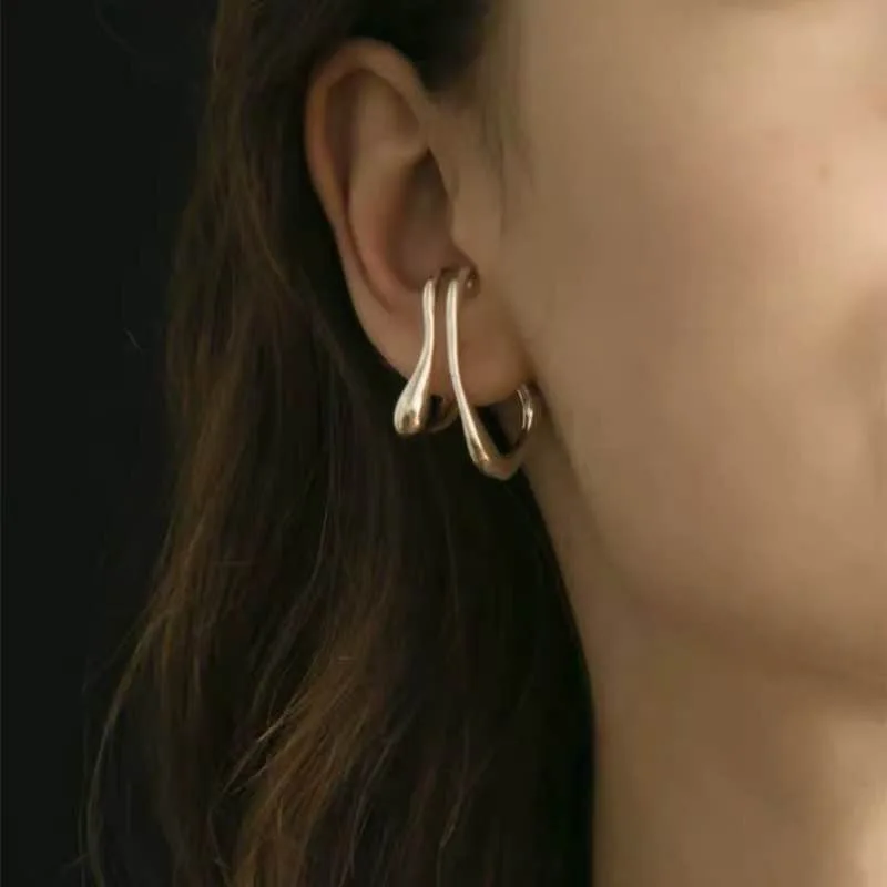 

AOMU French Elegant Double Layer Irregular Ear Clip Simple Metal Ear Cuff For Women No Piercing Ear Jewelry Gifts