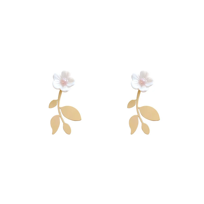 

Silver Needle Flower Leaf Metal 2021 Office Promotion Earring for Women Luxurious Bridal Wedding