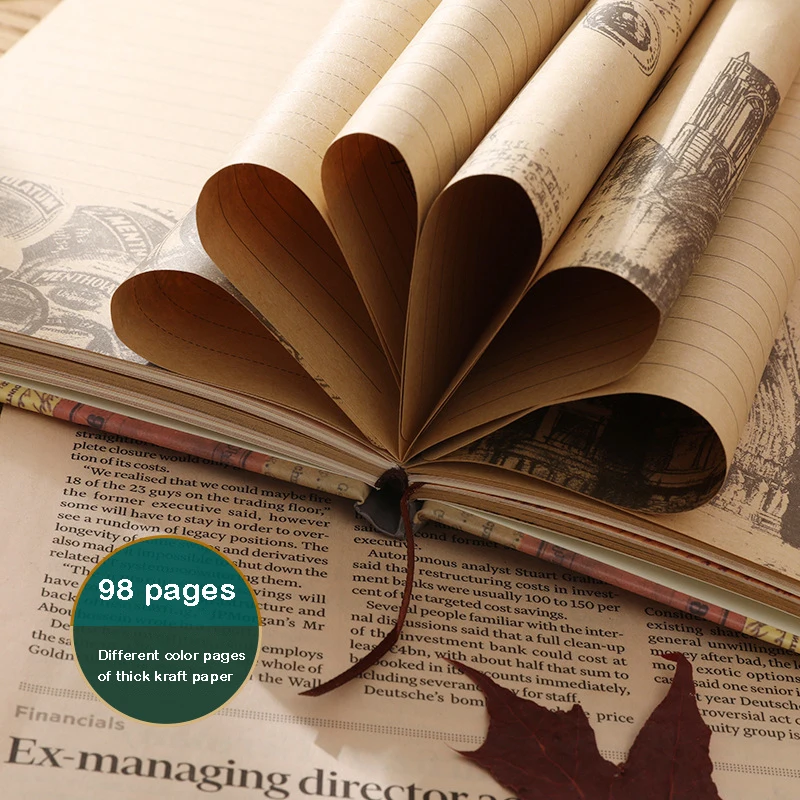 

Vintage European Style Notebook A5 Retro Sketchbook Color Page Diary Kraft Paper Antique Notebook Teacher Student Gift 98 Pages